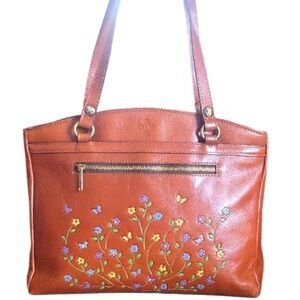 Patricia Nash Hand Painted Floral Brown Leather Tote Bag